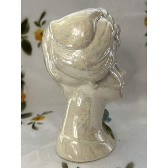 Vintage Norcrest Lustreware Lady Head Vase, BR-17, Blue Flower - Picture 6 of 11